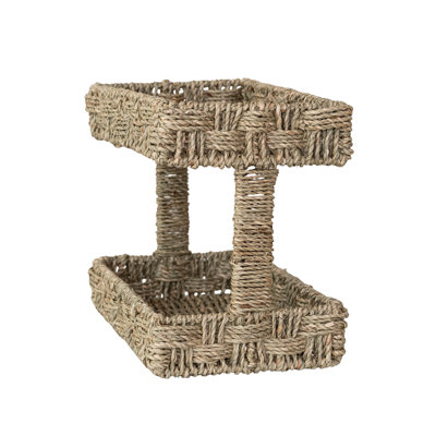 Hand-Woven Seagrass and Steel Two-Tier Tray