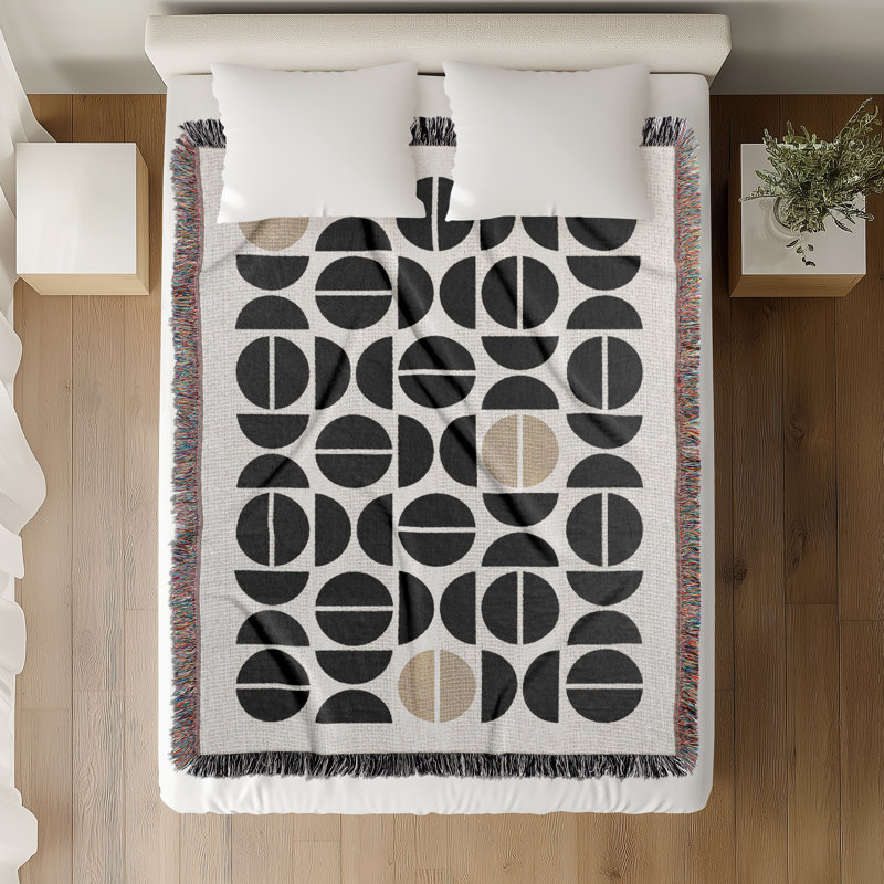 Jeté en mélange de coton Barro, L 60 po x l 50 po, Beige / noir / blanc cassé