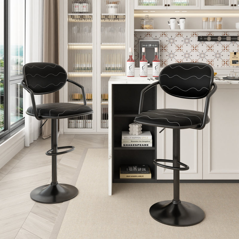 Set of 4 Bar Stools Adjustable Height Bar Chair with Back and Arms, Swivel Upholstered Leather Counter Height Barstools for Bar, Kitchen, Counter 