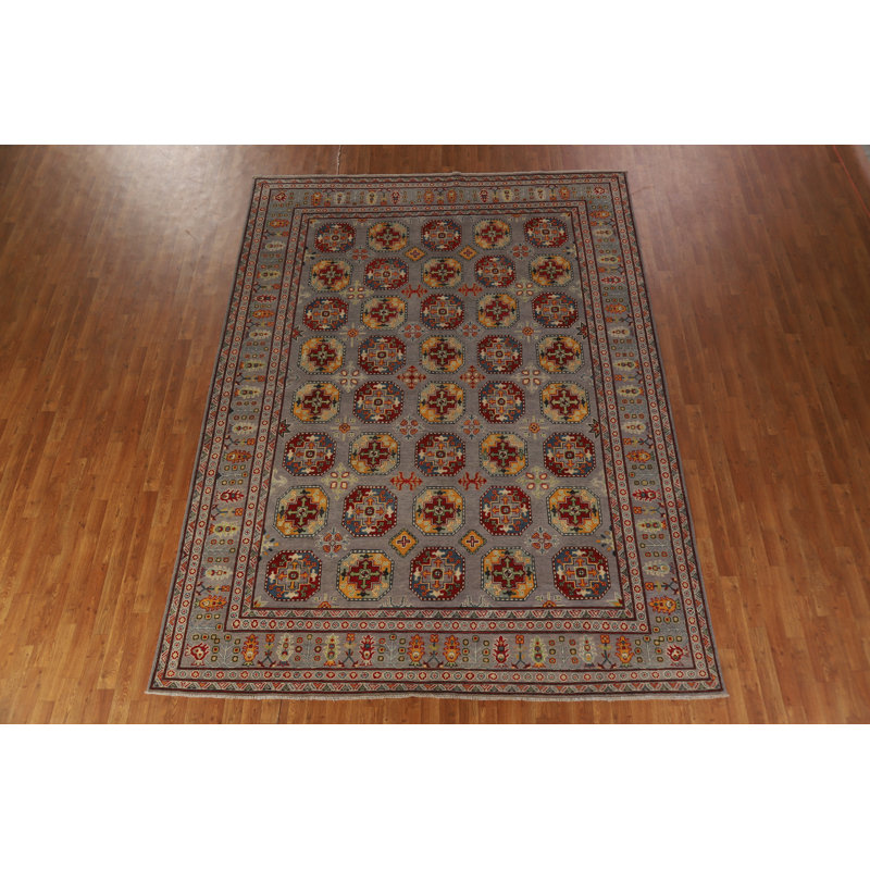 Geometric Gray Kazak Oriental Area Rug