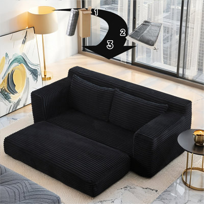 Structure en mousse à mémoire de forme et acier, revêtement en velours côtelé, conception convertible, sans assemblage, noir pour le bureau personnel