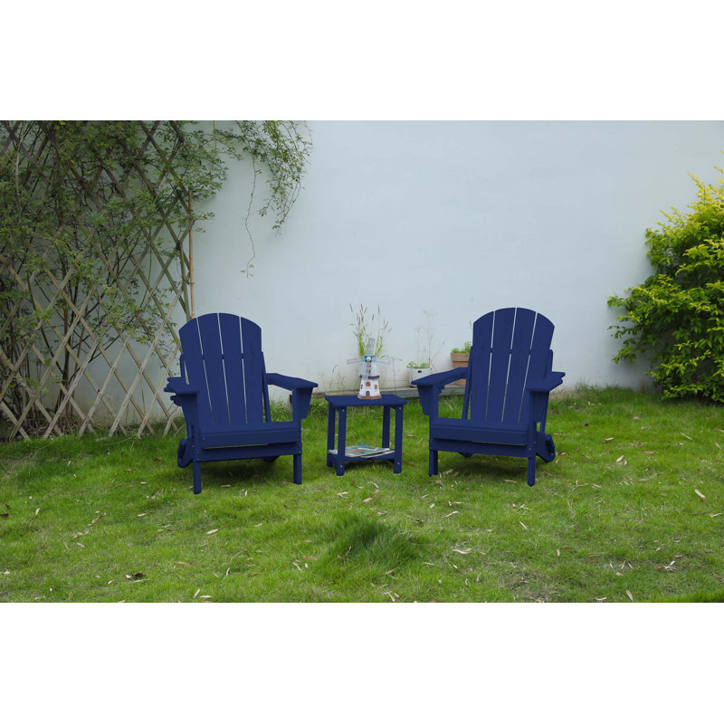 Chaise Adirondack pliante avec table d'appoint, ensemble de chaises Adirondack 3 pièces à texture de bois (comprend 2 chaises et 1 table)