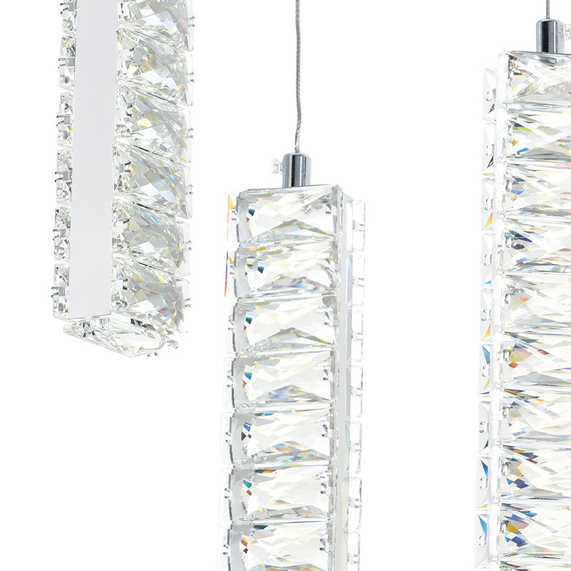 Lustre moderne de 31 po à DEL avec finition chromée pour salle à manger, salon et îlot de cuisine - DEL intégrée - hauteur réglable