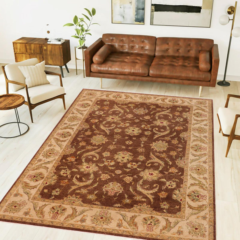 Tapis brun / beige en laine noué à la main à motif oriental 8 pi 8 po x 12 pi 1 po Bachisio