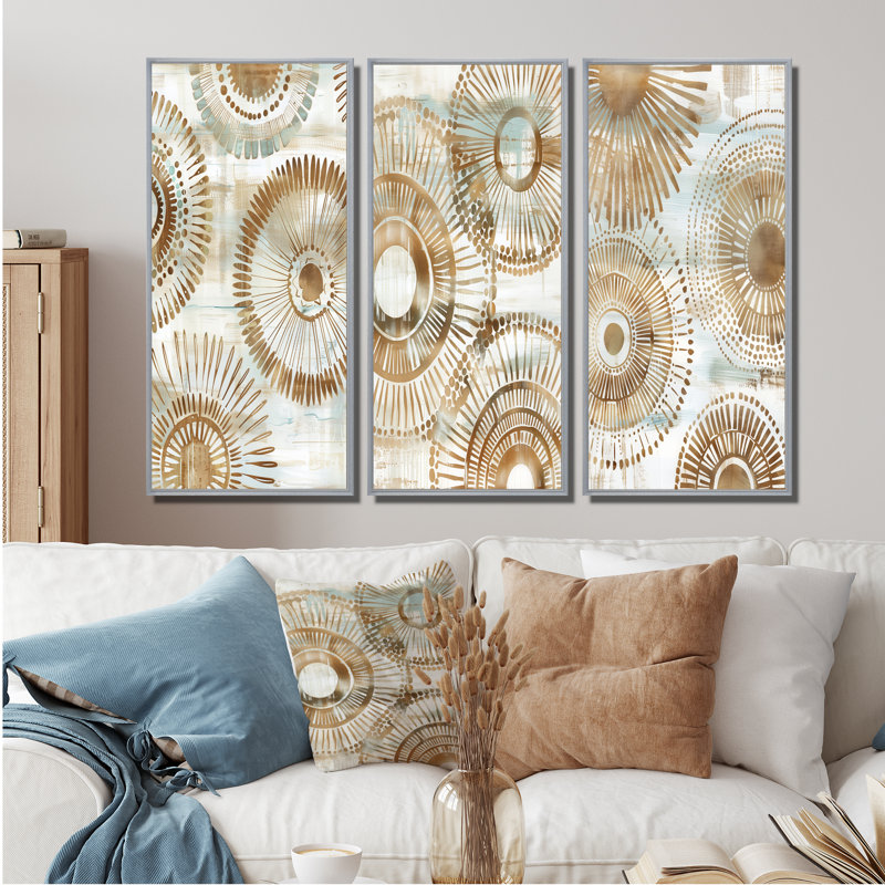 Beige doré et blanc mandala bohémien simplicité Boho I - Boho Mandala Decor Wall Art Collection, H 32 po x l 48 po