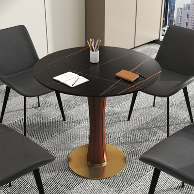 33.46" Morden Round Sintered Stone Conference Table, Office Table For 4