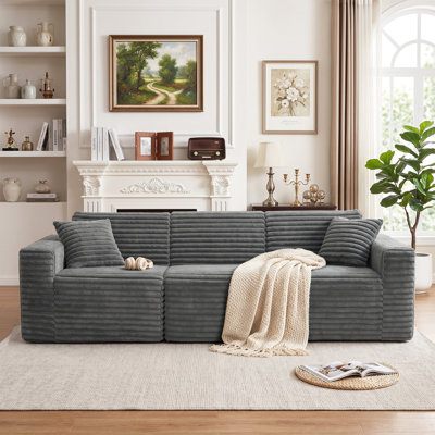 3 - Piece Upholstered Faux Rabbit Fur Flannel Modular Sectional Sofa No Assembly Required