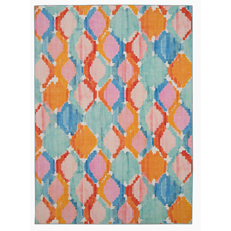Archie-Lee Kivett Aqua/Orange/Pink Indoor/Outdoor Washable Area Rug Dakota Fields Rug Size: Rectangle 5' x 7