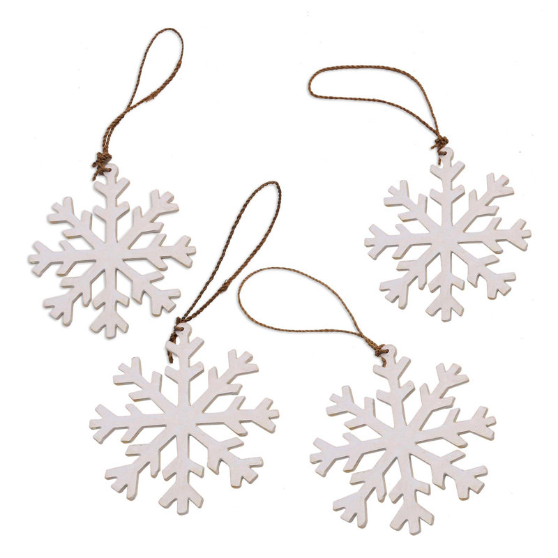 White Snowflakes Wood Ornaments