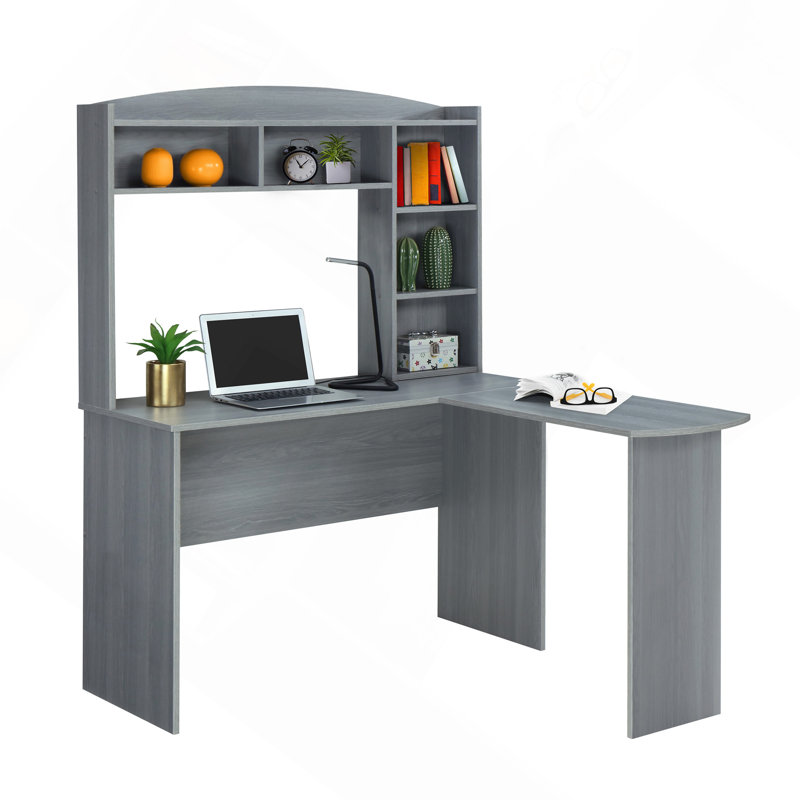 Bureau moderne en L avec huche, gris