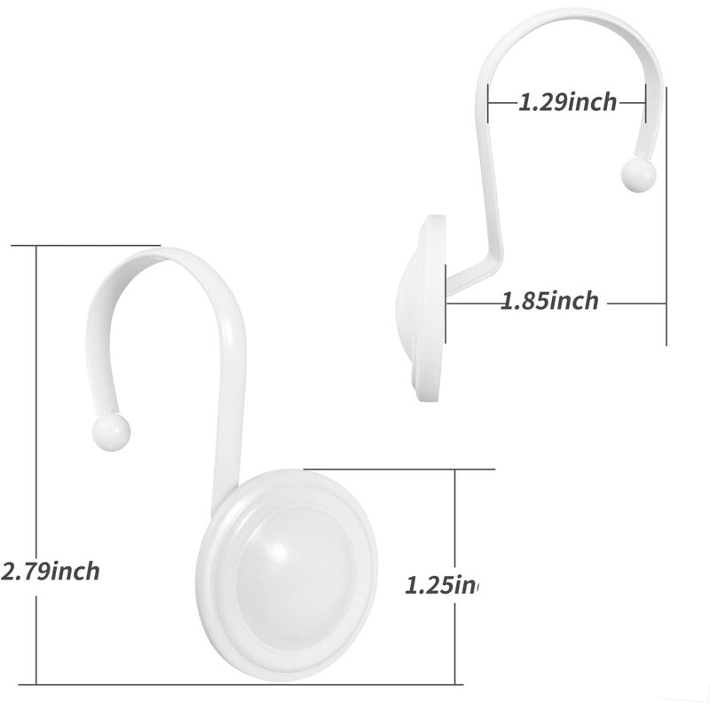 Anneaux de crochets de rideau de douche blancs, crochets décoratifs pour rideau de douche, anneaux de douche modernes antirouille et tringles à rideaux de salle de bain, lot de 12