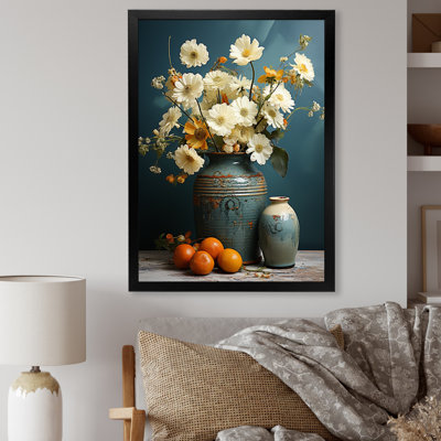 White Floral Retro Pottery Reverie - Boho Pottery Wall Art Decor