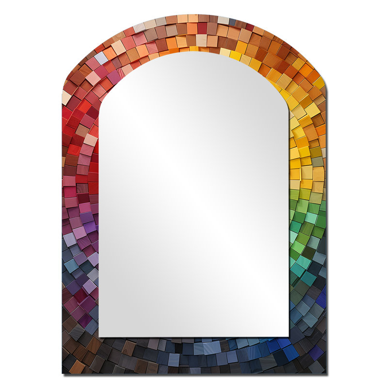 Mosaïque colorée en spirale - miroir décoratif en arc abstrait en spirale, miroir mural asymétrique moderne, impression d'art en métal