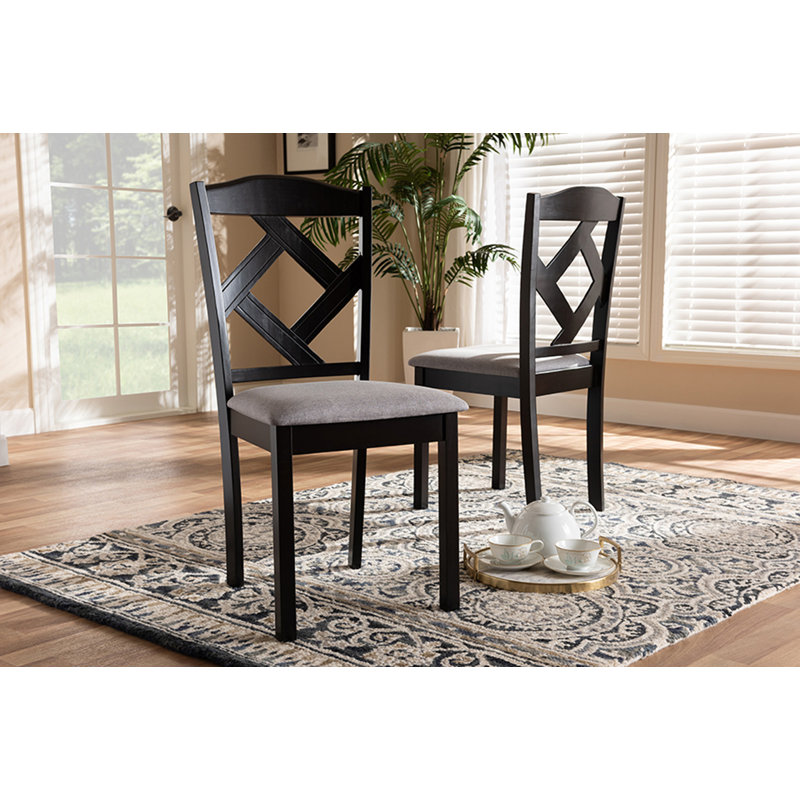 18'' H Upholstered Side Chair, Gray, Espresso Brown