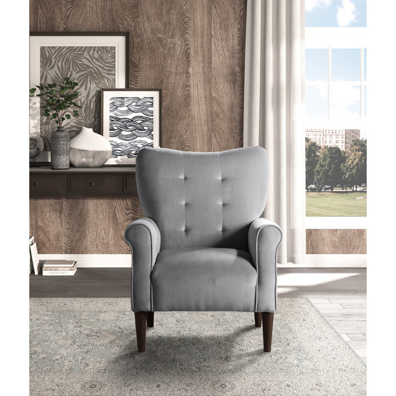 Fauteuil d'appoint rembourré en velours gris foncé, assise pratique d'une longueur de 31,5 po