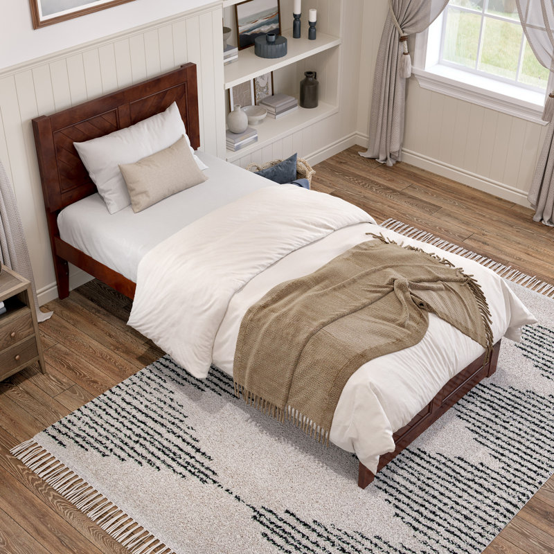  Jeinny Solid Wood Platform Bed with Matching Footboard, Twin XL, Walnut