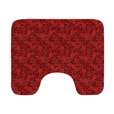 Flower Toilet Mat U-Shape Bathroom Rug 20" Burgundy and Red
