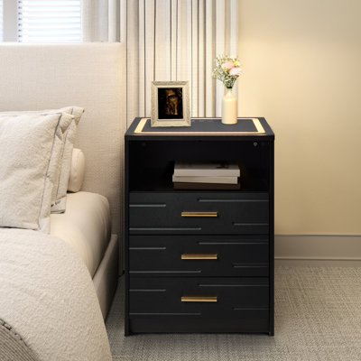  Led Nightstand With Wireless Charging, Smart Bedside Table With Drawers & Usb & Type-c Charging Ports
