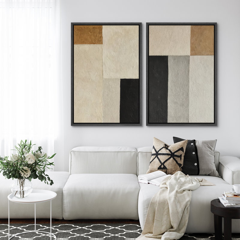 Art mural abstrait, ensemble de 2 reproductions d'art encadrées sur toile, H 24 po x l 32 po, Noir