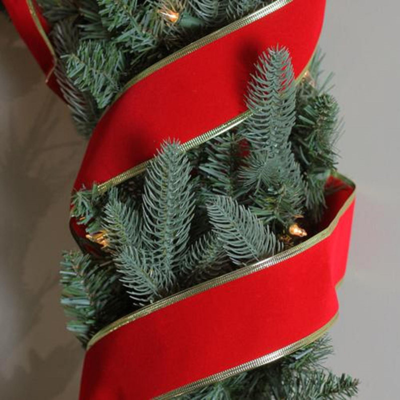 Ruban d'artisanat de Noël uni rouge vif et doré câblé 2,5 x 10 verges