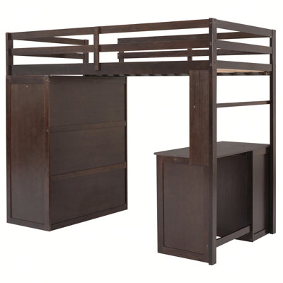 Lit mezzanine avec tiroirs, bureau et garde-robe