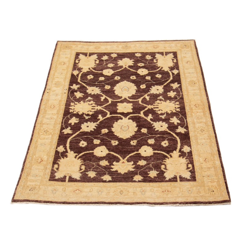 Tapis brun foncé / beige en laine noué à la main de conception unique 3 pi 10 po x 6 pi New Age Bergerson