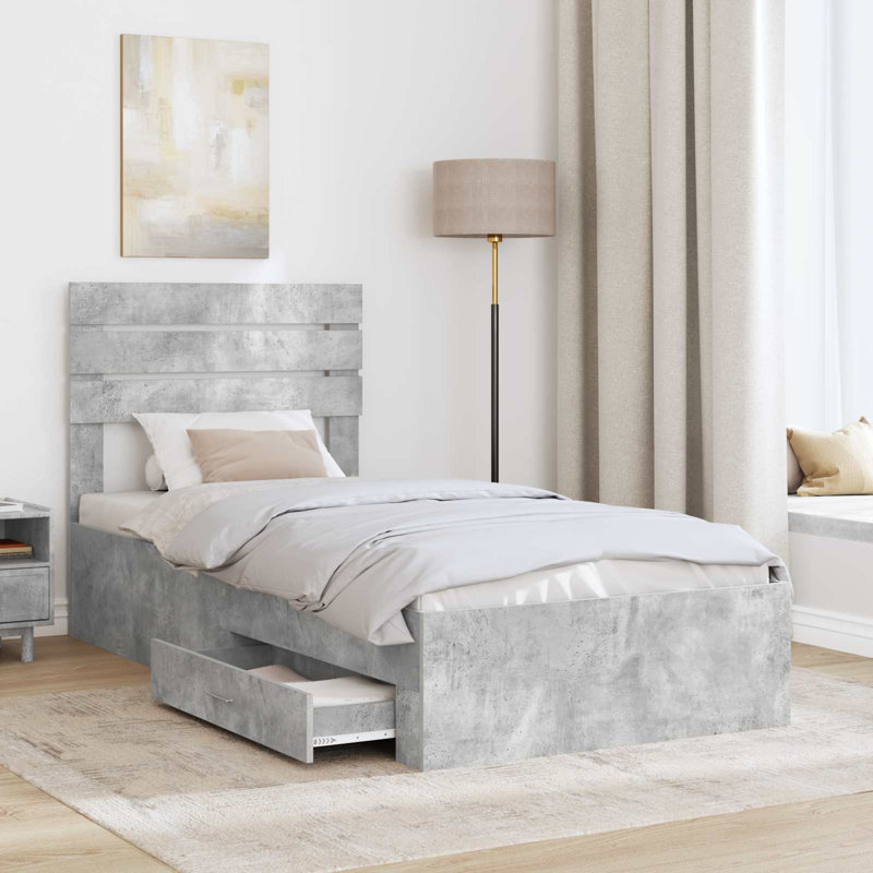 Bed, European Single (90 x 200 cm), Concrete Grey