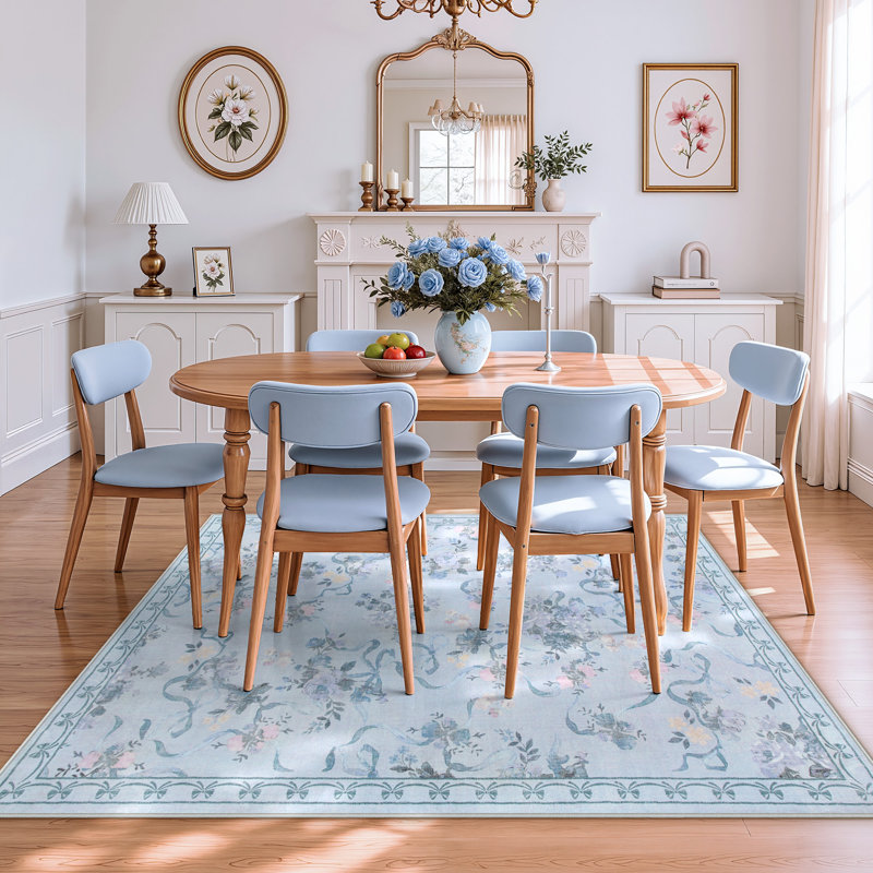 Tapis intérieur lavable antidérapant Boho, Blue, Rectangle 5' x 7'