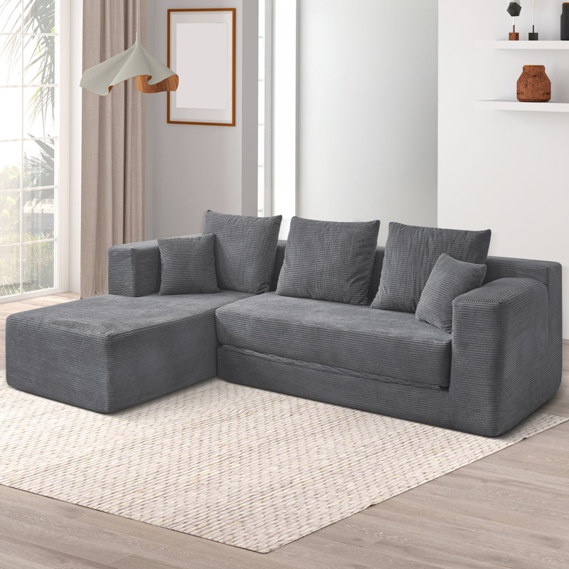 4 Seater Corduroy Sleeper, Grey