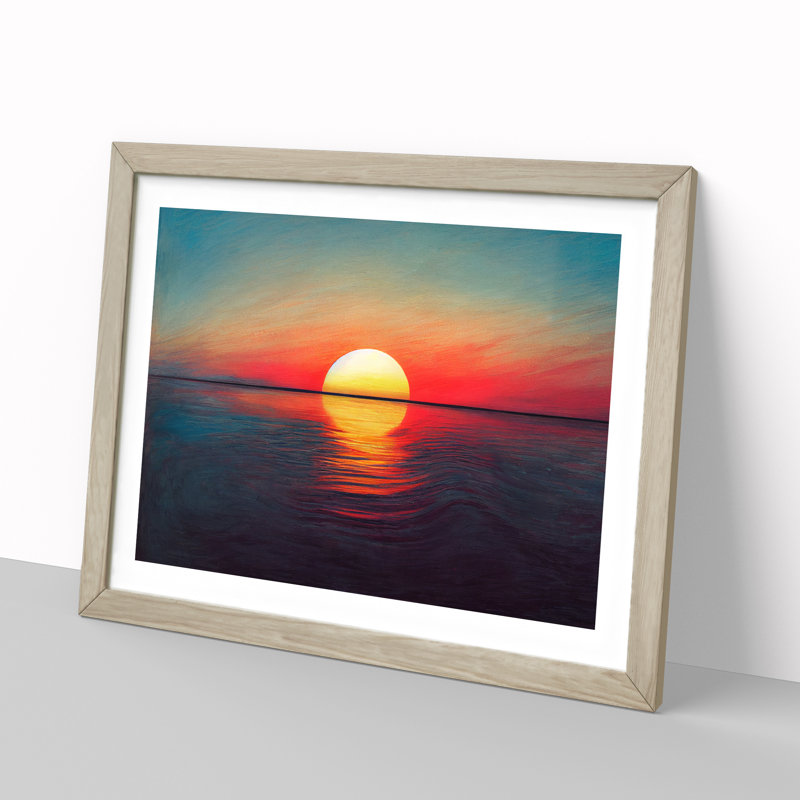 Delightful Ocean Sunset - Single Picture Frame Painting, 25cm H x 34cm W x 2cm D, Oak
