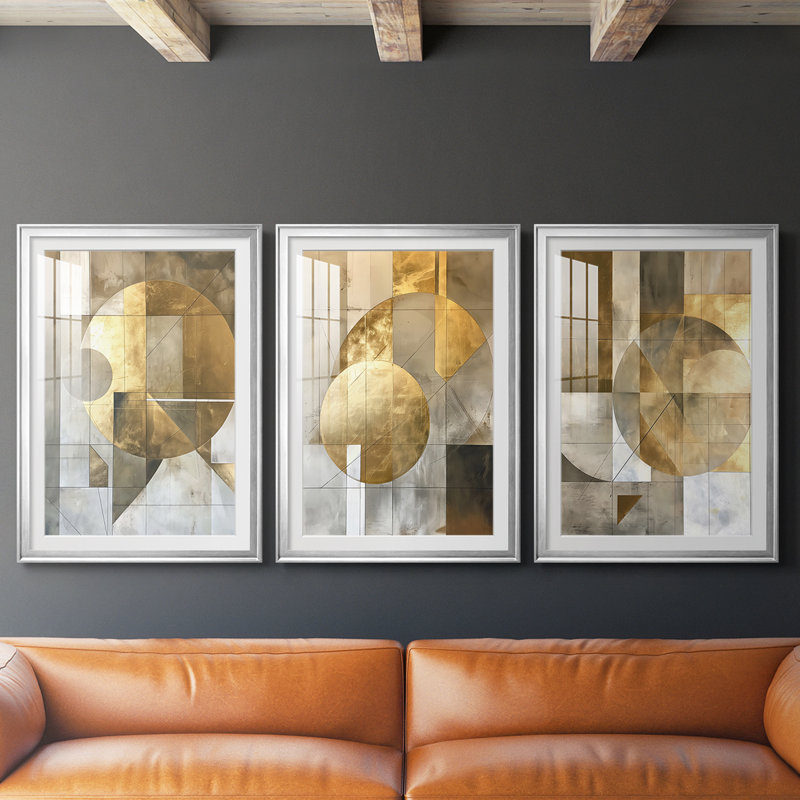 ABSTRACT Series CXV III - Impression sur mesure avec cadre de qualité supérieure - 3 pièces, Argent argent, H 27 po x l 39 po