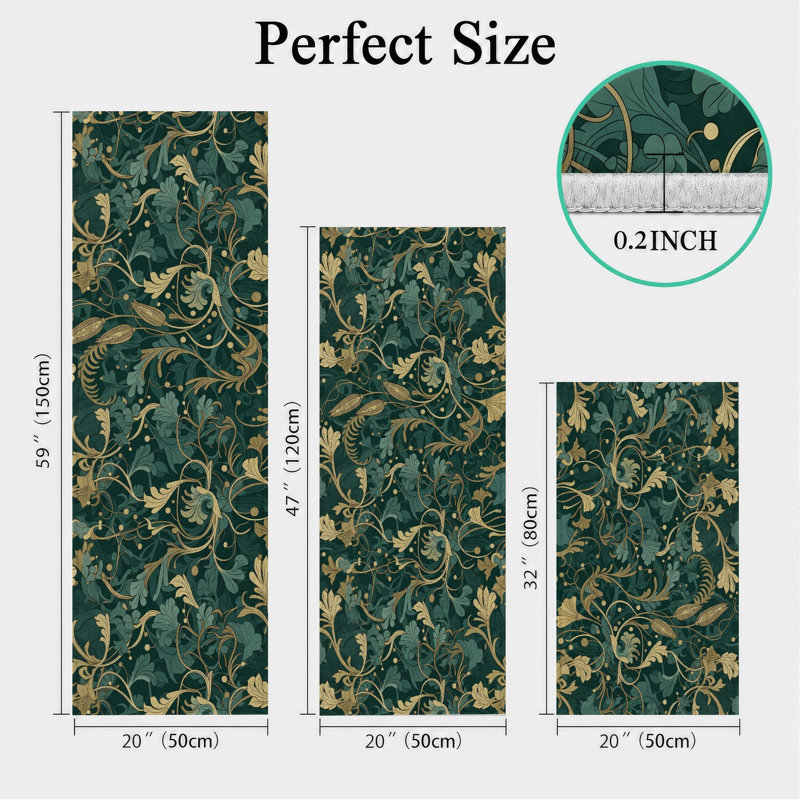 Leafy Vine Non-Slip Washable Kitchen Mats