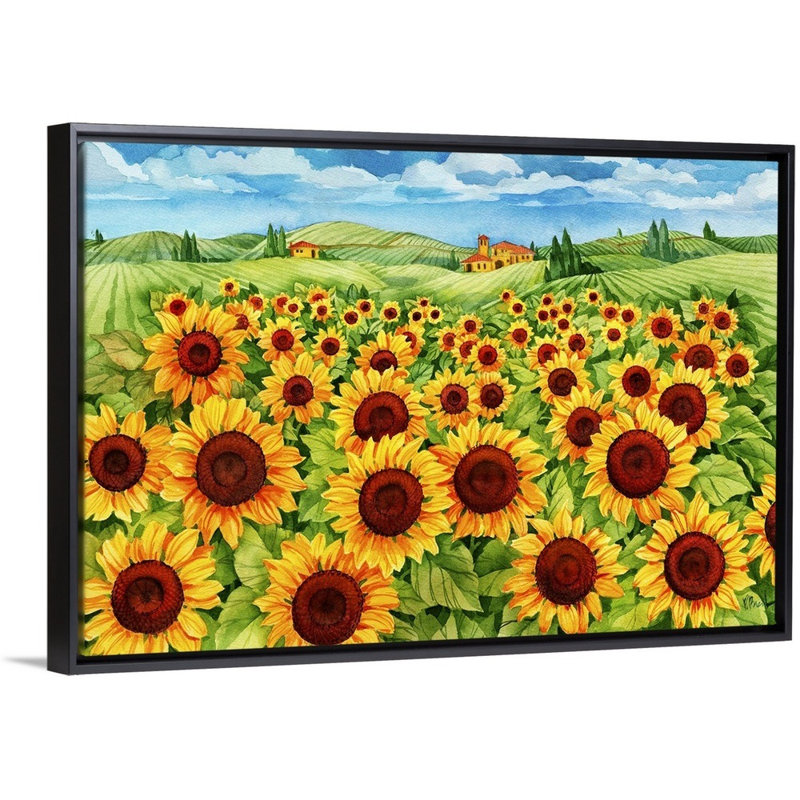 Art mural toile de tournesol, Cadre noir, H 18 po x l 12 po x P 1,75 po
