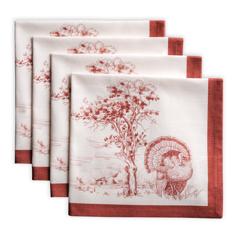 Ensemble de napperon en coton 4 pièces Holy Jouy, Rouge