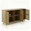  Meuble télé Mid-Century moderne en bois de pin massif sans nœuds, armoire de rangement avec porte sans poignée et tablette réglable pour le salon, la chambre à coucher et la cuisine
