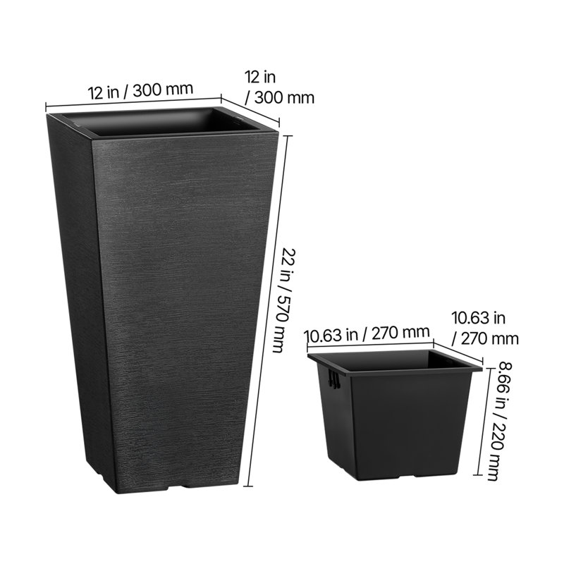 Set Of 2 Tall Outdoor Planters 22Inch, Large Planters For Outdoor Indoor Plants, Black Front Porch Planters Flower Tree Plant Pots With Modern Design And Built-In Drainage
