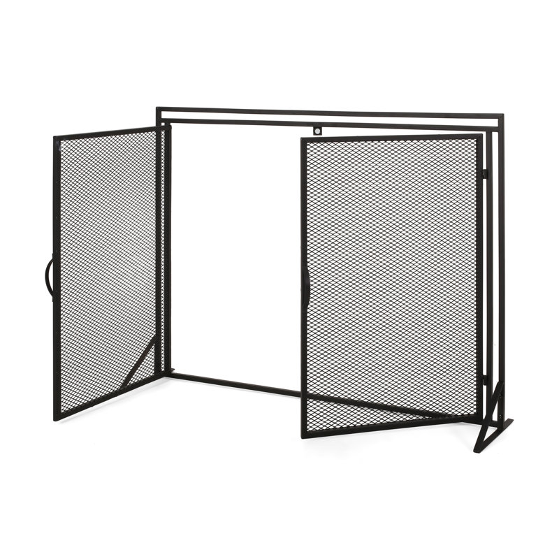 Pare-étincelles élégant en fer au fini mat - H 30,29 po x l 40,92 po noir avec élément décoratif