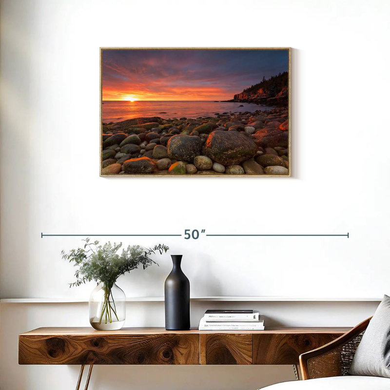 Lever de soleil au parc national d'Acadia, Cadre flottant en bois naturel, 31 po x 21 po