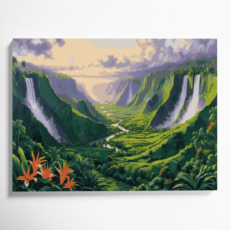 «Hawaiian Valleyys», art mural sur toile verte, H 20 po x l 30 po