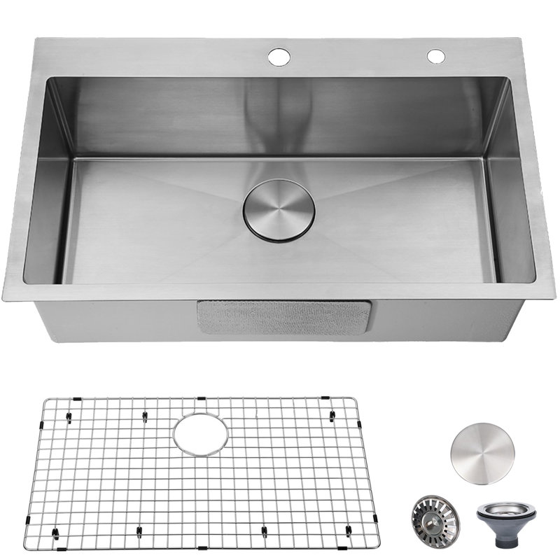 Station de travail 30 po x 18 po à évier simple en acier inoxydable 304 avec accessoires, Acier inoxydable / nickel brossé