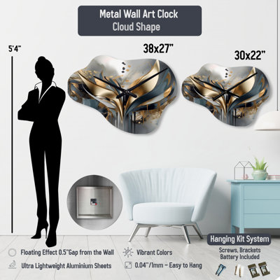 Coral Teal Bold Mountains Landscape - Mountains Cloud Metal Wall Clock, Traditional Asymmetrical Wall Clock Print
