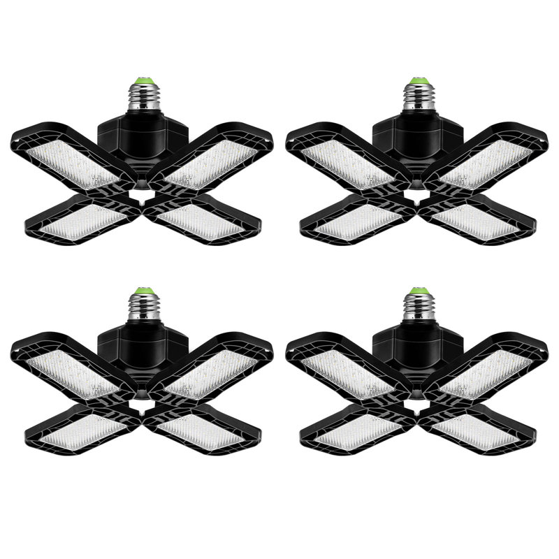 80-Watt Deformable LED Adjustable Black Garage Light, 4-Leaf