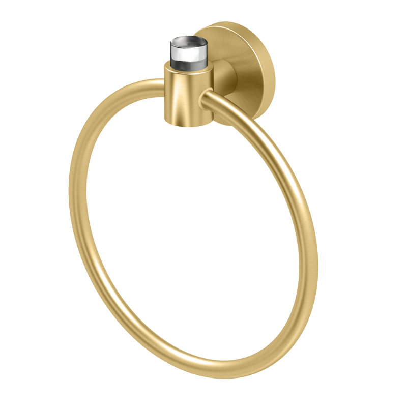 Clarion Wall Mounted Bathroom Towel Ring | Crystal Clear Acrylic, Brushed Brass