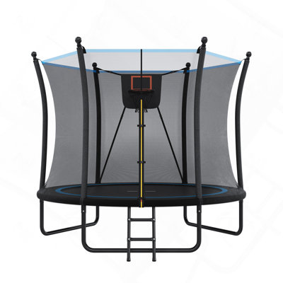 8 ft Outdoor Recreational Backyard Trampoline with Safety Enclosure Net and Ladder