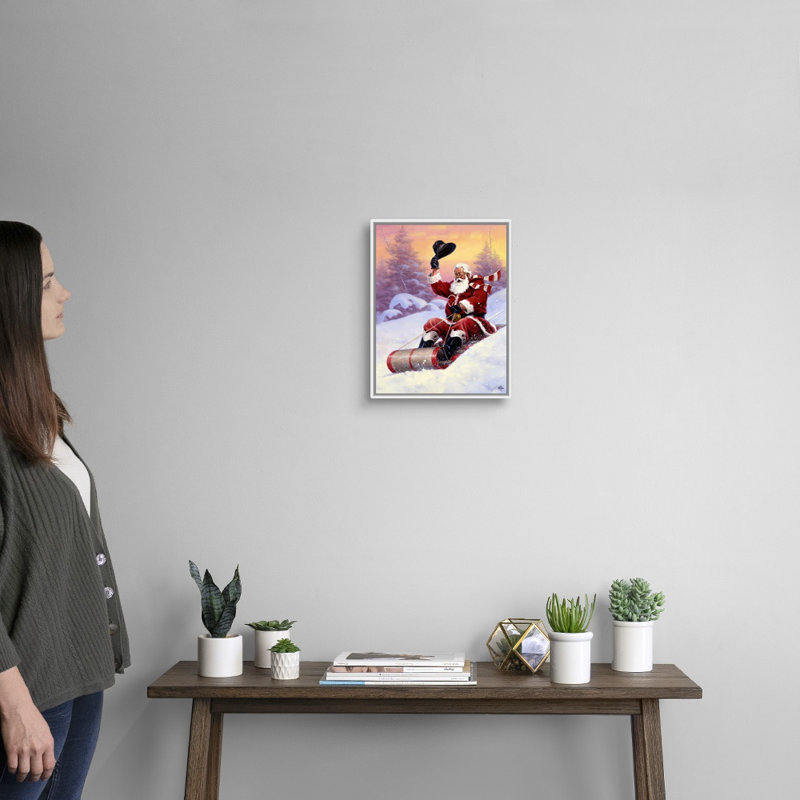Reproduction d’art sur toile, "Here Comes Santa" par Jack sorde, Cadre blanc, H 16 po x l 13 po x P 1,75 po