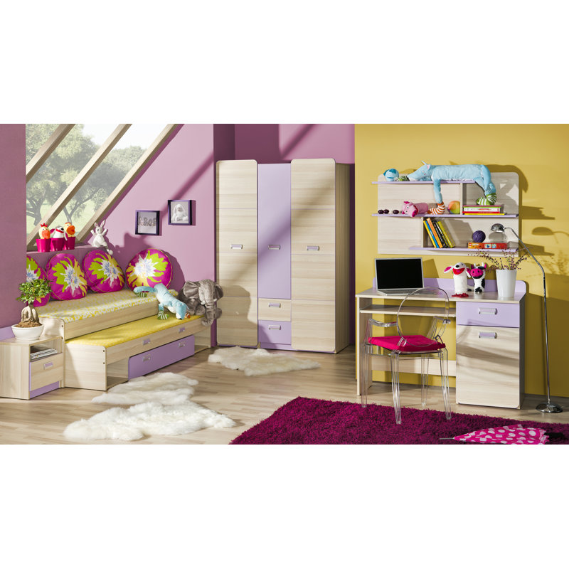 Talia 1 Drawer Nightstand, Beige and purple