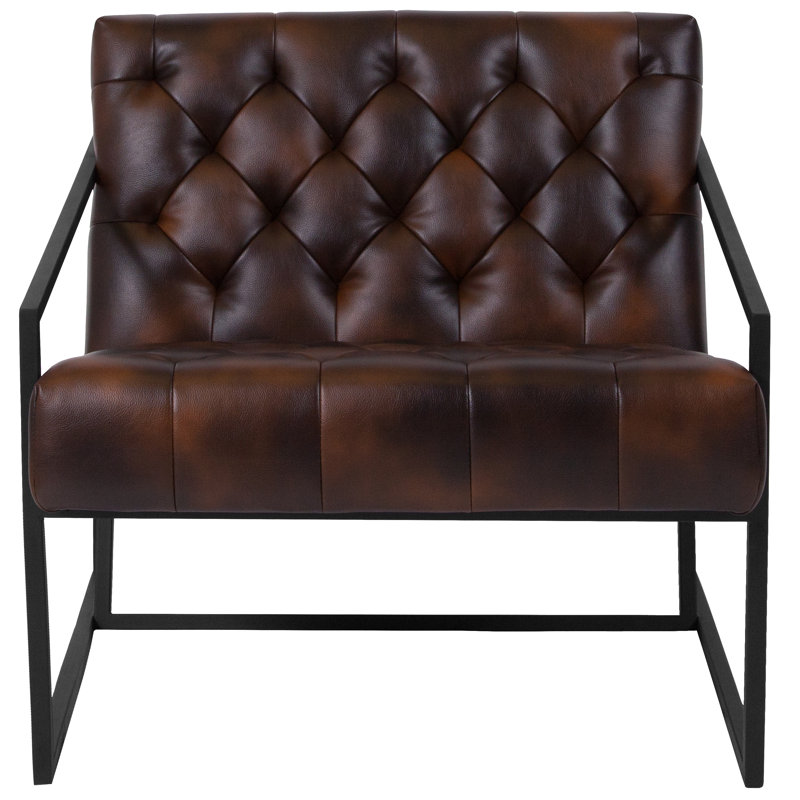 Transitional Bomber Jacket Leather Tufted Black Lounge Chair