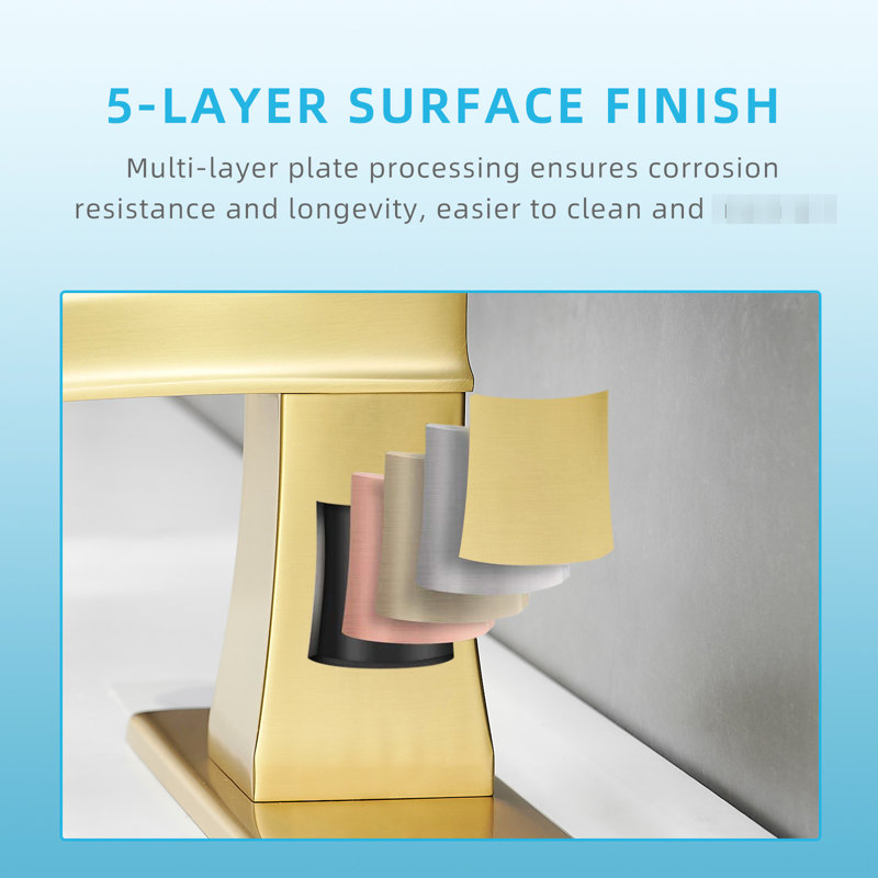 Bathroom Sink Waterfall Faucet, Brushed Gold Deck Plate, Pop Up Drain, Supply Lines, One Handle, Construction, Brushed Gold
