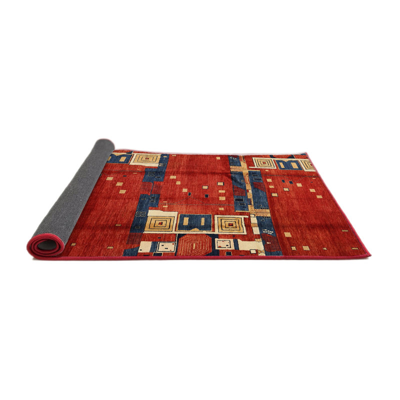 Tapis de zone rouge/bleu contemporaine, Rond 5 pi