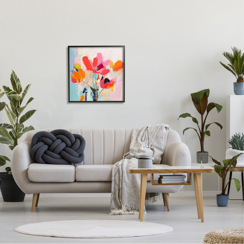 Az-482 - Fleurs roses abstraites encadrées, Giclée encadrée noir minuit, H 24 po x l 24 po x P 1,5 po